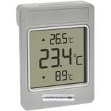 TFA Dostmann Digitales Fensterthermometer WINDOO, 30.1067.15, leichte Montage, wetterfest, Höchst- und Tiefstwerte, mit Selbstklebefolie, ohne Bohren, grau-weiß (Grau mit Batterie)