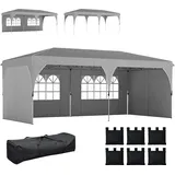 Beyamis Faltbarer Pavillon 3x6 M Mit Seitenwänden Und Verstellbarer Höhe, Uv-schutz 50+, Hellgrau