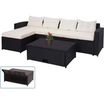 Mendler Poly-Rattan Garnitur HWC-J34, Balkon-/Garten-/Lounge-Set Sitzgruppe Sofa, Staufach ~ schwarz, Kissen creme-beige
