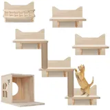 TWSOUL Katzen-Kletterwand Katzenwandmöbel Set mit Katzentreppe, Katzenhaus, Katzenplattform