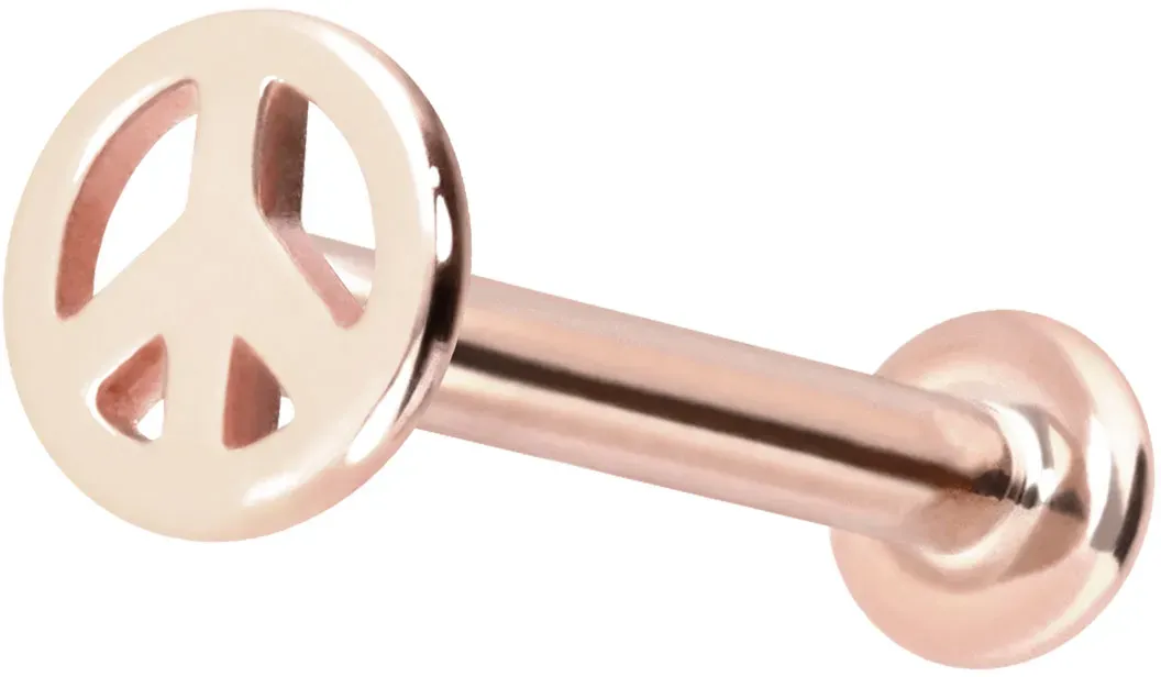 14 Karat Gold Labret mit Push Fit PEACE-ZEICHEN