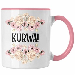 Trendation Tasse Trendation – KURWA Tasse mit Spruch Provokante Tasse Spruch Kollegin Kollege Büro Kaffeetasse Freundin rosa