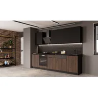 Küchen-Preisbombe Küchenzeile MONZA SIENA BASIC 280 cm Nussbaum Schwarz matt