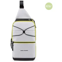 Piquadro Otello Querträgertasche aus recyceltem Stoff Weiß Eis
