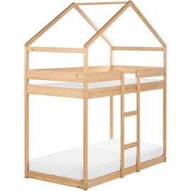 Beliani Hochbett Haus Labatut 90 x 200 cm Kiefer hellbraun