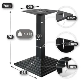 GGM Möbel MPY | Bistro Massiv Tisch | Quadratisch | 70 x 70 x 81 cm | Walnuß / Schwarz