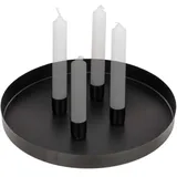 Metall Adventskranz mit 4 magnetischen Stab-Kerzenhaltern für Kerzen bis 2 cm Durchmesser - Tablett 25 cm Durchmesser - Deko Teller Advent Weihnachten