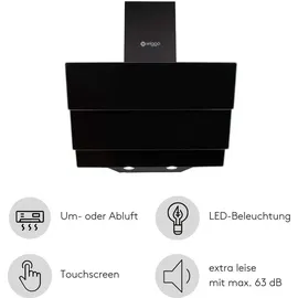 Wiggo Dunstabzugshaube 50cm kopffrei I Abluft Umluft Dunstabzug 300m3/h - LED Touch-Display 3 Stufen I Schräghaube inkl. Fettfilter & 2x Kohlefil... - schwarz