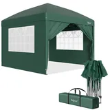 Zelsius Faltbarer Pavillon 3x3 m mit Seitenwänden | Grün | Pop-Up Faltpavillon UV30, Gartenzelt faltbar, Klapp Partyzelt mit Seitenwänden | Unterstand für Garten, Sonnenschutz, Gartenpavillon