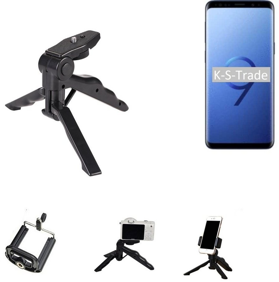 K-S-Trade für Samsung Galaxy S9+ Smartphone-Halterung, (Stativ Tisch-Ständer Dreibein Handy-Stativ Ständer Mini-Stativ) schwarz
