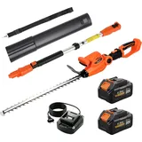 Elektrische Teleskop-heckenschere, 51 Cm, 2 X 4,0 Ah Lithium-batterien, 112,5 X 15 X 14,5 Cm, Orange, Ideal Zum Beschneiden Und Für Gartenarbeiten, Leichtes Und Leistungsstarkes Stielwerkzeug.