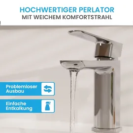 Bächlein Badarmatur Mizarela - chrom | Standard Badarmatur im klassischen Design - Wasserhahn für Bad-Aufsatz-Waschbecken