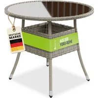 Juskys Yoro Polyrattan Gartentisch rund Ø 80 cm Grau
