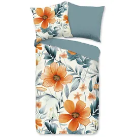 Good Morning Spirit Blumen Blau/Orange 200 x 200 cm + 2 x 80 x 80 cm