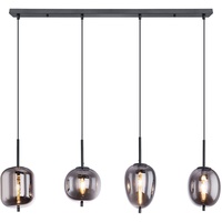 ETC Shop Pendelleuchte Lampe Hängeleuchte Esszimmerlampe Wohnzimmer, 4 flammig, Metall Glas rauchfarben, 4x E14 Fassungen, HxLxB 120x100x18,5 cm