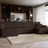 GOLDSTOFF Amalia U-Sofa mit Schlaffunktion Bettkasten – Ecksofa U Form  mit Cord-Bezug 330x147 & Komfort-Polsterung | Schlafsofa mit Stauraum (Br... - Braun