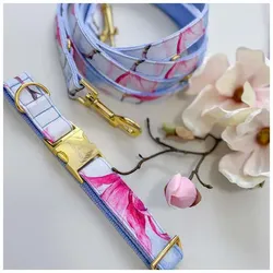 Hundehalsband und Leine mit Blumenmuster