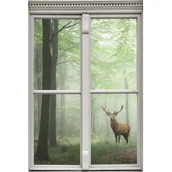 Wandsticker QUEENCE "Hirsch", bunt, T:0,1cm, Wandtattoos, Wandsticker, Wandbild, selbstklebend, 3D, Fenster