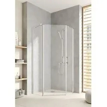 Kermi Pega Fünfeck-Duschkabine PE43R09020VYK 90x90x200cm, silber hochglanz ESG SR Opaco Clean, rechts