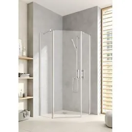 Kermi Pega Fünfeck-Duschkabine PE43R09020VYK 90x90x200cm, silber hochglanz ESG SR Opaco Clean, rechts