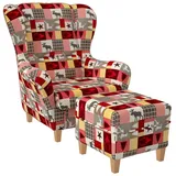 Supellex Ohrensessel, Mehrfarbig, Grau, Dunkelrot, 92x68x95 cm, Wohnzimmer, Sessel, Ohrensessel