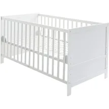 roba Kombi Kinderbett 70 x 140 - Gitterbett 3-fach höhenverstellbar - 3 Schlupfsprossen - Babybett umbaubar zum Juniorbett - Holz weiß