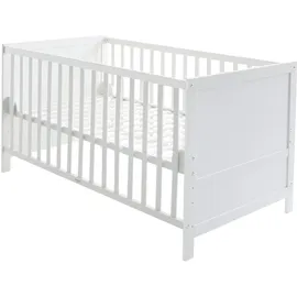 roba Kombi Kinderbett 70 x 140 - Gitterbett 3-fach höhenverstellbar - 3 Schlupfsprossen - Babybett umbaubar zum Juniorbett - Holz weiß