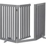 Relaxdays Absperrgitter, HxB: 92 cm faltbar, mit Tür & Füßen, freistehendes Hunde Schutzgitter, Türgitter, Grau
