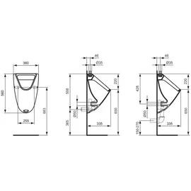 Ideal Standard Absaugeurinal Eurovit, Zulauf senkr. von oben, 360x335x560mm, Weiß