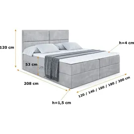 altdecor BOXBETT mit Matratze H3 und Lattenrost, - AURA - 160x200 Hellgrau