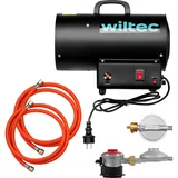 Wiltec Gasheizgebläse 15 kW inkl. Gasdruckminderer Spanien 700 mbar, Gas Heizkanone mit 30 w Motor, Heißluftgenerator aus Stahl, LPG-betriebener