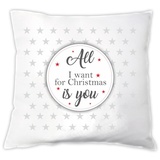 4you Design Kissen All I Want for Christmas is You (Motiv: Kreis mit kleinen Sternen) Dekokissen Weihnachten Weihnachtskissen Weihnachtsdekoration Geschenkidee für Verliebte