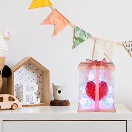 GLOBO Tischlampe Dekolampe Tischleuchte Kinderzimmerlampe Wohnzimmerleuchte Kristalloptik Bär, Kunststoff klar rot, LED 0,03w 8000k Tageslichtweiß, H 30 cm