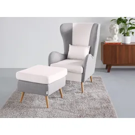 Home Affaire Sessel HOME AFFAIRE "Salla Bezug Bouclé oder Struktur fein, Ohrensessel", beige (creme, grau), B:78cm H:118cm T:94cm, 100% Polyester, Sessel, Sessel, wahlweise mit oder ohne Hocker; großer Sessel: Maße B/T/H: 78/94/118cm