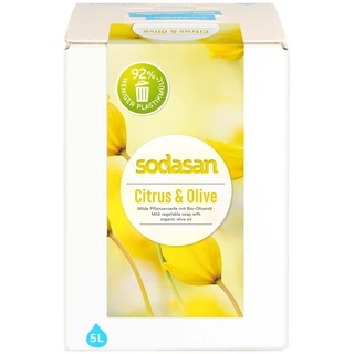5 Liter Kanister Sodasan, Zitrone & Olive Flüssigseife - Öko - Flüssigseife mit Bio-zertifiziertem Olivenöl, natürlicher Duft durch reine ätherische Öle