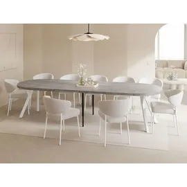 WFL GROUP Esstisch Rund Groß XXL Ausziehbar im Loft-Stil – 100 bis 300 cm – Extra Lang Ausziehtisch mit Weißen Holzbeinen, Industrieller Tisch für 5-1... - Grau