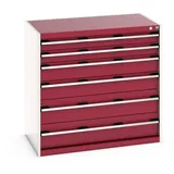 bott cubio Schubladenschrank, Schubladen 2x100 + 2x150 x 2x200 mm, TK je 75 kg, Breite 1.050 mm, purpurrot