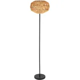 EGLO Stehlampe Sheldon, Boho Lampe Wohnzimmer, Standleuchte aus Metall in Schwarz mit Lampenschirm aus Bast Papier, E27 Fassung, 153,5 cm