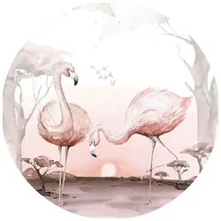 K&L Wall Art Vliestapete »Runde Vliestapete«, Kvilis Flamingos Vögel, mehrfarbig, matt - bunt