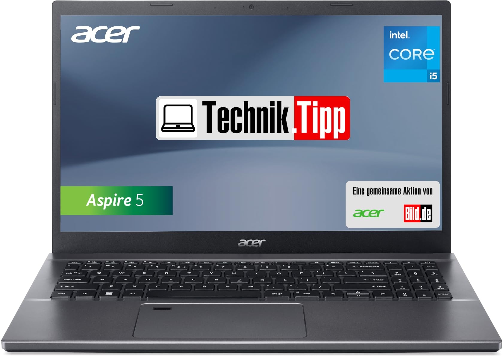 Acer Aspire 5 (A515-57-53QH) TechnikTipp | Laptop | 15,6" WQHD Display | Intel Core i5-12450H | 16 GB RAM | 512 GB SSD | Intel UHD Grafik | Windows 11 | QWERTZ Tastatur | Grau
