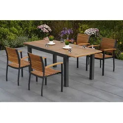 MERXX Gartenmöbelset »Santorin«, 5-tlg., stapelbar/ausziehbar, Aluminium/Akazie - braun