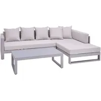 Amatio Loungegarnitur, Hellgrau, Metall, Glas, Füllung: Schaumstoff, L-Form, 248x180 cm, Loungemöbel, Loungemöbel-Sets