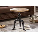 riess-ambiente Beistelltisch ENGINEER Ø50cm natur / schwarz (Einzelartikel, 1-St), Wohnzimmer · Massivholz · Eisen · rund · höhenverstellbar · Industrial braun