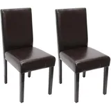 MCW 2er-Set Esszimmerstuhl Stuhl Küchenstuhl Littau ~ Leder, braun, dunkle Beine