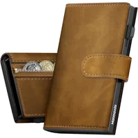 Manmaxim Portmonee Herren Slim Wallet mit Münzfach, RFID Geldbörse Herren Smart Wallet, Kartenetui Herren für 10+ Karten Karten Geldbeutel Herren Portemonnaie Wallets for Men (Braun)