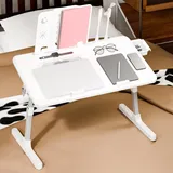 loyliawa Laptop Schoß Schreibtisch, Laptop Bett Schreibtisch, Laptop Bett Tablett Tisch, Verstellbarer Schoßschreibtisch mit Lichtventilator, Klappbarer Laptop-Schreibtisch für Bett mit USB, Betttisch