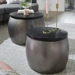 FineBuy Couchtisch 2er Set Metall Holz Wohnzimmertisch Stauraum Satztisch Tisch