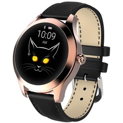 TPFNet Damen Smart Watch / Fitness Tracker IP68 - Kunstleder Armband - Android & IOS - Gold / Schwarz