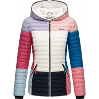 NAVAHOO Damen Stylische Steppjacke Colorblocking Übergangsjacke mit Kapuze Multikulti