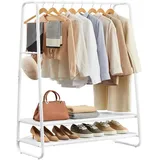 VASAGLE Kleiderständer, Garderobenständer, Garderobe, 2 Ablagen, 6 Haken in S-Form, Stahlgestell, für Schlafzimmer, Flur, Eingangsbereich, wolkenweiß-mattweiß RGR112W02